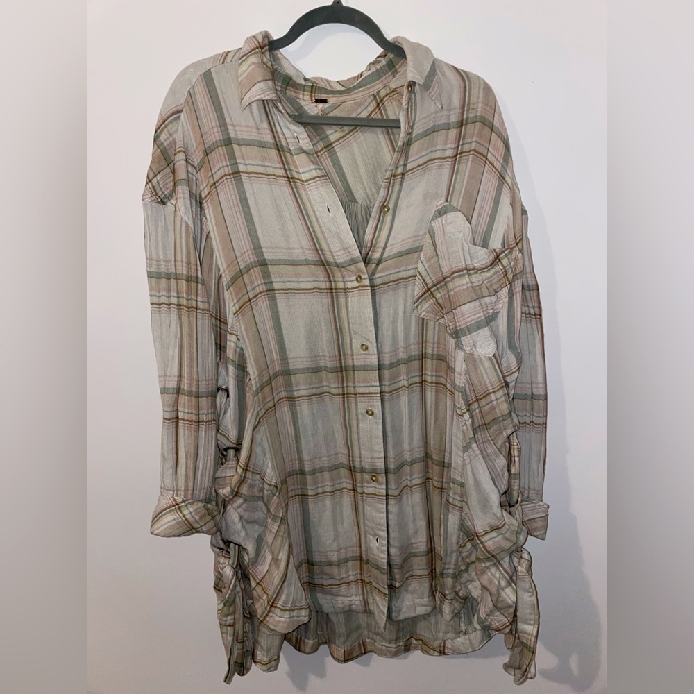 Free People Flannel- White and Pastel Colors